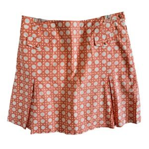 Tommy Hilfiger Golf Silk Blend Skort Orange White Lattice Cane Print Size 8